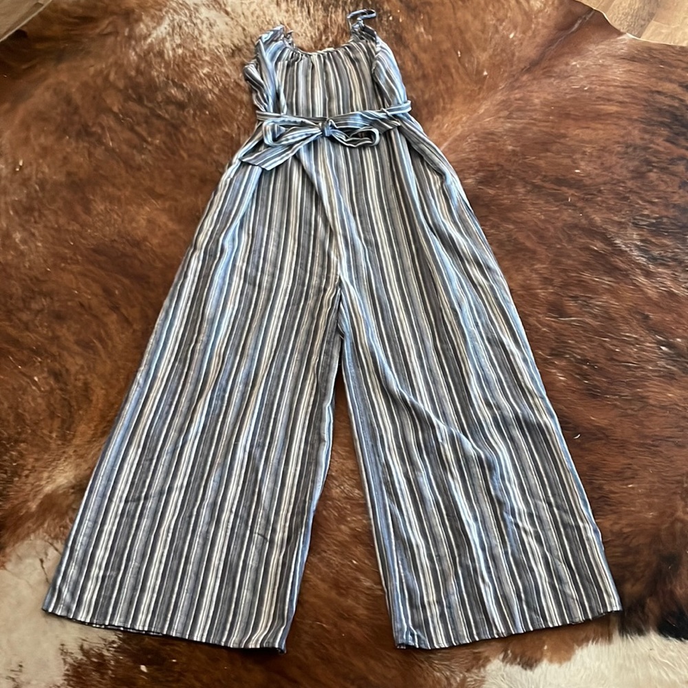 One the land - blue & white striped spaghetti strap pantsuit - size M